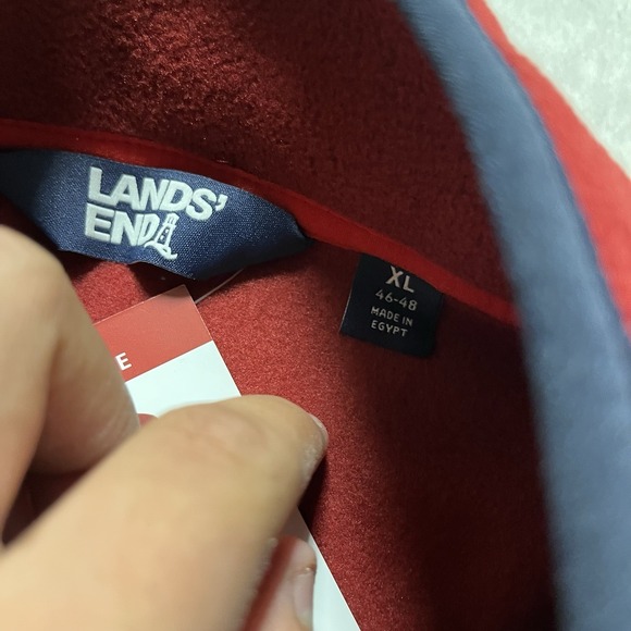 NWT Lands End Sweater Mens Red Blue Fleece 1/4 Snap Outdoor Pullover sz XL - Picture 4 of 10